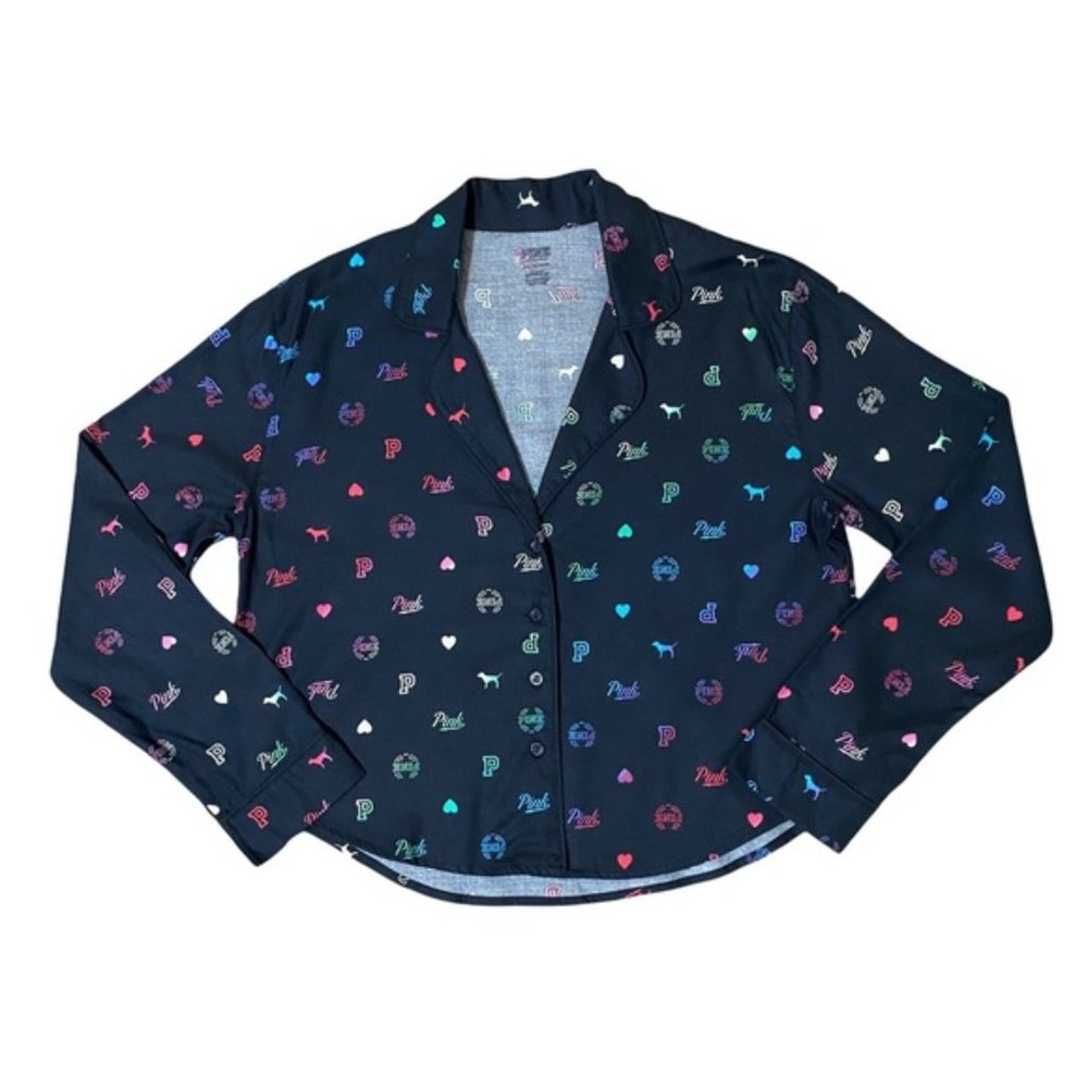 PINK Victoria's Secret Rainbow Logo Flannel Pajama Top